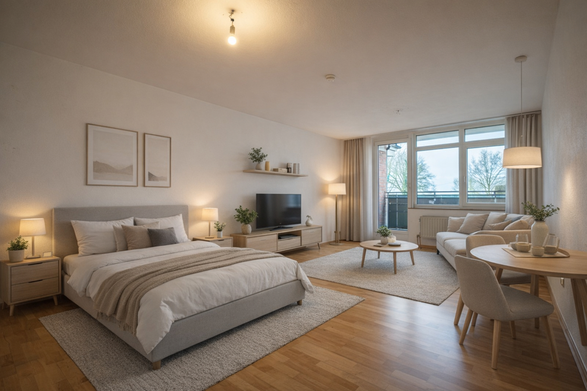 Schlaf-/Wohnzimmer- Möblierungsvorschlag