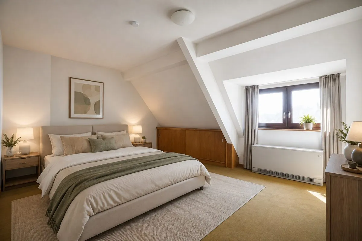 Schlafzimmer – Möblierungsvorschlag Immobilienangebot - Aachen - Alle - Großzügige Dachgeschosswohnung mit Balkon und Weitblick ins Grüne