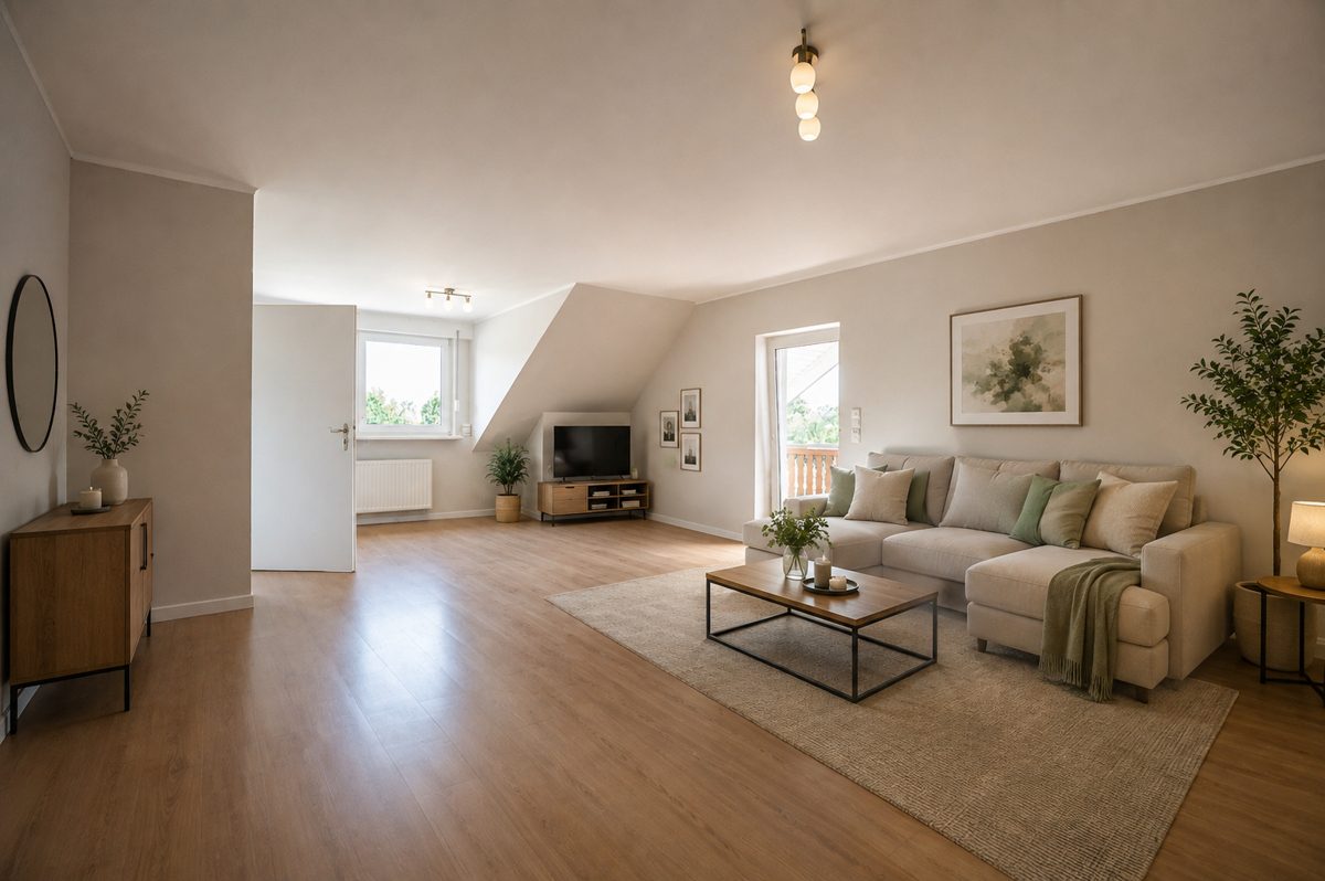 Wohnzimmer (KI gestaged) Immobilienangebot - Übach-Palenberg - Alle - Großzügiges Zweifamilienhaus mit Einliegerwohnung und weitläufigem Garten
