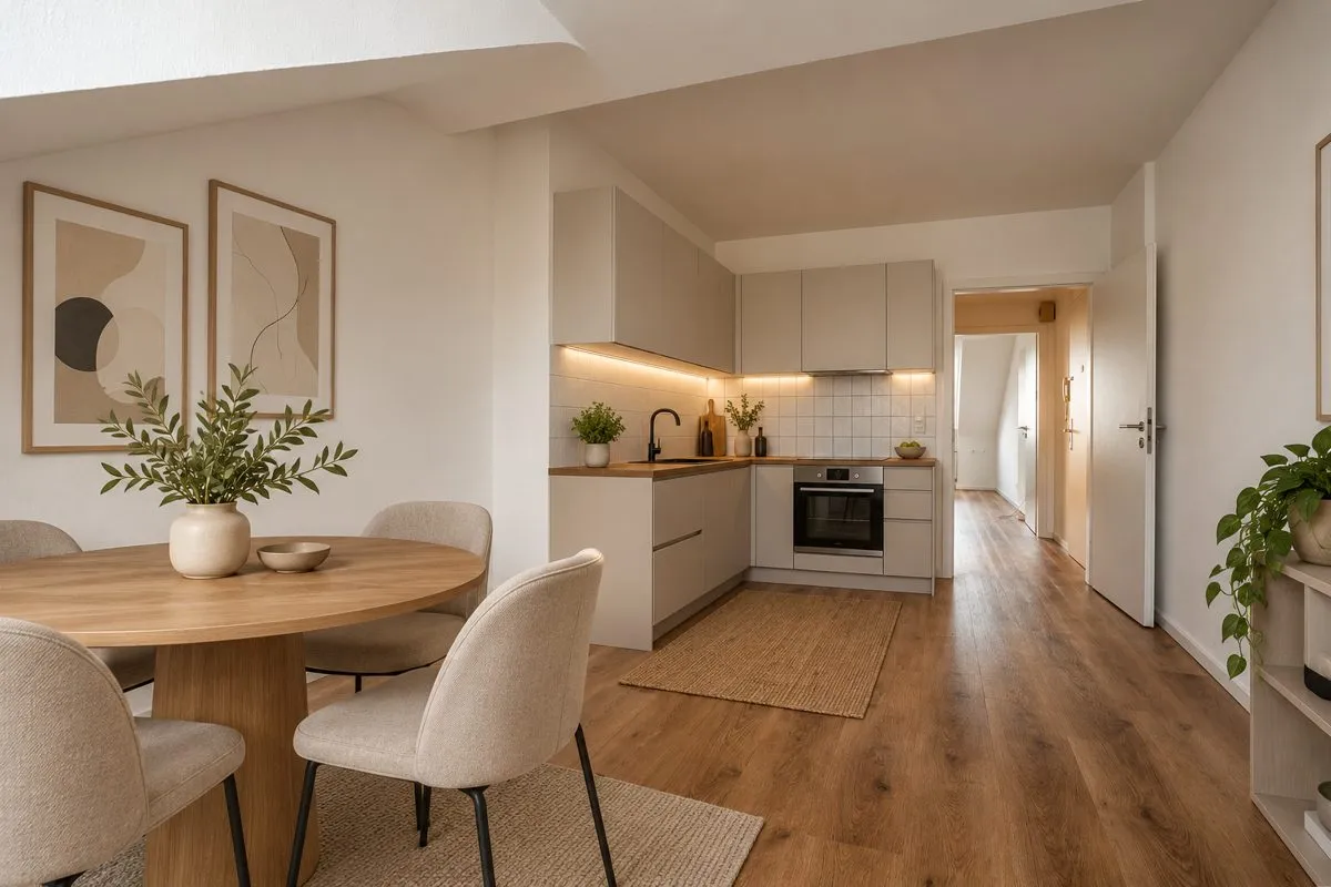 Küche & Essbereich (KI Visualisierung) Immobilienangebot - Aachen - Alle - Helle 2-Zimmer-Wohnung im Dachgeschoss – Ideal zur Eigennutzung oder Kapitalanlage